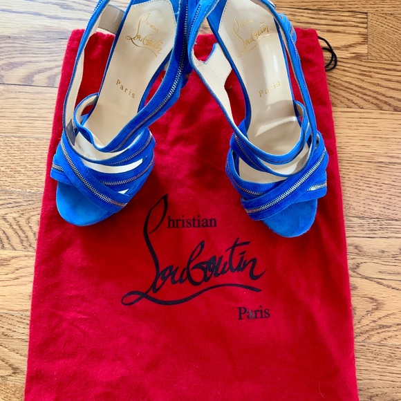 💯 Christian Louboutin Trailer 140mm Sandals Blue - Picture 2 of 6